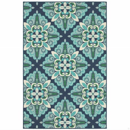 Homeroots 5 x 8 ft. Blue & Green Floral Indoor & Outdoor Area Rug 388668